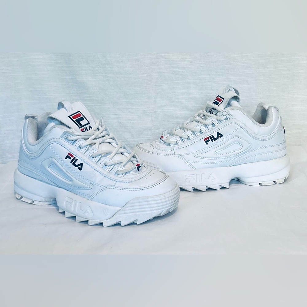 Fila 90's Y2K Inspired Disrupter II‎ White Thick Soled Moncromatic Sneakers
